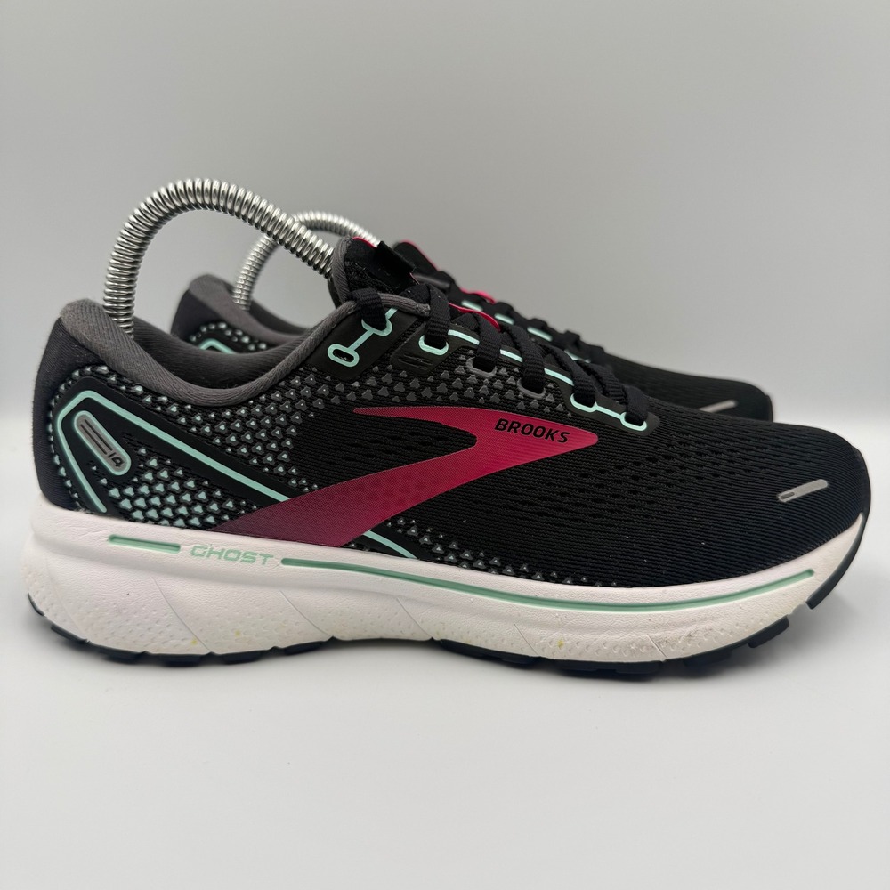 Brooks Ghost 14 Women's Size 8 Black Pink White Running Shoes Sneakers 1203561B0